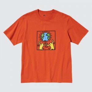 Orange Uniqlo PEACE FOR ALL Short-Sleeve Graphic Keith Haring Women T Shirts | 7014432