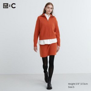 Orange Uniqlo Premium Lambswool Mini Women Skirts | 2251574
