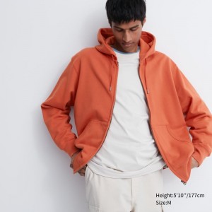 Orange Uniqlo Sweat Long-sleeve Full-zip Men Hoodie | 2436031