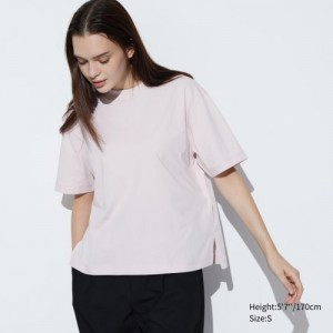 Pink Uniqlo AIRism Cotton Short Sleeve Women T Shirts | 7323773