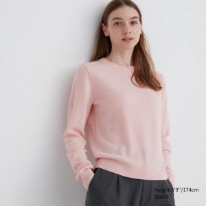 Pink Uniqlo Cashmere Crew Neck Long-sleeve Women Sweaters | 1446804