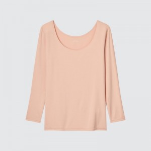 Pink Uniqlo HEATTECH Scoop Neck Long-Sleeve Women T Shirts | 8999511