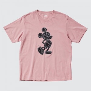 Pink Uniqlo Mickey Stands Ut Short-sleeve Graphic Men T Shirts | 1477102