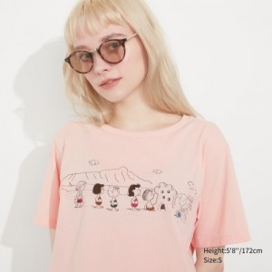 Pink Uniqlo Peanuts Hawaii UT Short-Sleeve Women T Shirts | 2157412