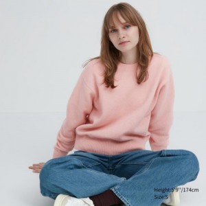 Pink Uniqlo Premium Lambswool Crew Neck Long-sleeve Women Sweaters | 2751418