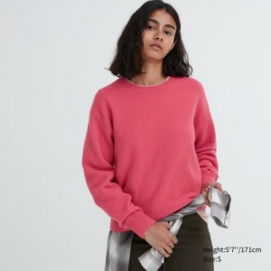 Pink Uniqlo Premium Lambswool Crew Neck Long-sleeve Women Sweaters | 9710289