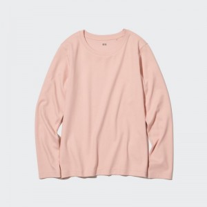 Pink Uniqlo Smooth Stretch Cotton Crew Neck Long-Sleeve Women T Shirts | 4167598