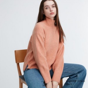 Pink Uniqlo Souffle Yarn High Neck Long-Sleeve Women Sweaters | 6768333