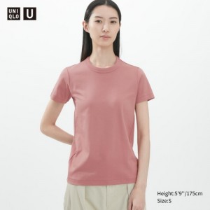 Pink Uniqlo U Crew Neck Short-sleeve Women T Shirts | 2499088