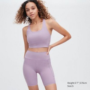 Purple Uniqlo AIRism Soft Pocket Biker Women Shorts | 4973900