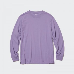 Purple Uniqlo Airism Cotton Uv Protection Crew Neck Long-sleeve Women T Shirts | 4592425