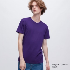 Purple Uniqlo Dry Crew Neck Short-sleeve Color Men T Shirts | 9857773