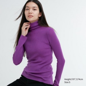 Purple Uniqlo Extra Fine Merino Ribbed Turtleneck Long-Sleeve Women Sweaters | 2312789