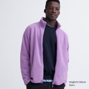 Purple Uniqlo Fleece Long-sleeve Full-zip Men Jackets | 2066311