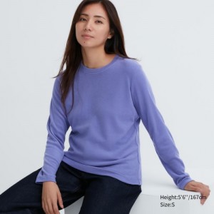 Purple Uniqlo HEATTECH Fleece Crew Neck Long-Sleeve Women T Shirts | 6593514
