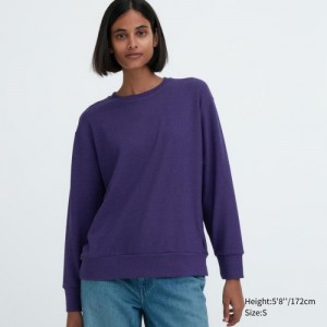 Purple Uniqlo Soft Knitted Fleece Crew Neck Long-Sleeve Women T Shirts | 9657246