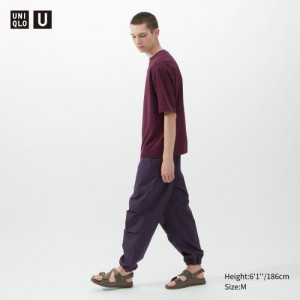 Purple Uniqlo U AIRism Cotton Oversized Crew Neck Half-Sleeve Women T Shirts | 3662830