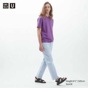 Purple Uniqlo U Crew Neck Short-sleeve Men T Shirts | 5978574