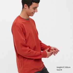 Red Uniqlo Brushed Cotton Crew Neck Long-sleeve Men T Shirts | 3986669
