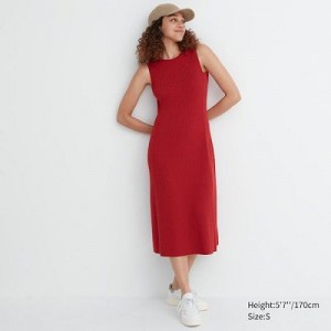 Red Uniqlo Cotton Blend Knit Sleeveless Women Dress | 1713108