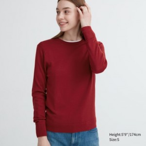 Red Uniqlo Extra Fine Merino Crew Neck Long-Sleeve Women Sweaters | 648741