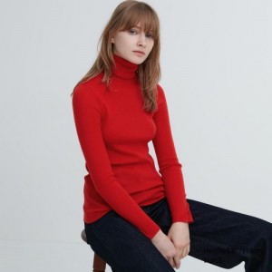 Red Uniqlo Extra Fine Merino Ribbed Turtleneck Long-Sleeve Women Sweaters | 9834648