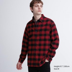 Red Uniqlo Flannel Checked Long-sleeve Men Shirts | 2349858