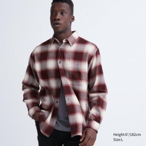 Red Uniqlo Flannel Checked Long-sleeve Men Shirts | 5983591