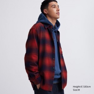 Red Uniqlo Flannel Checked Long-sleeve Men Shirts | 1109304