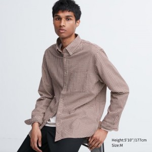 Red Uniqlo Flannel Checked Long-sleeve Men Shirts | 4663336