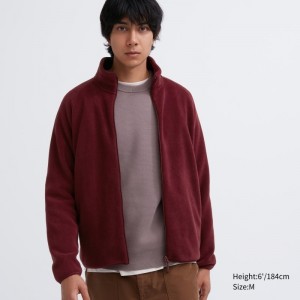 Red Uniqlo Fleece Long-sleeve Full-zip Men Jackets | 1136705