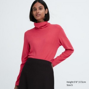 Red Uniqlo HEATTECH Fleece Turtleneck Long-Sleeve Women T Shirts | 2913256