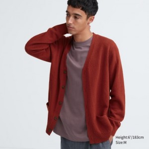 Red Uniqlo Premium Lambswool V-Neck Women Cardigan | 3336632