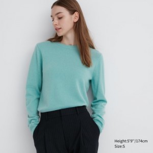 Turquoise Uniqlo Cashmere Crew Neck Long-sleeve Women Sweaters | 7202474