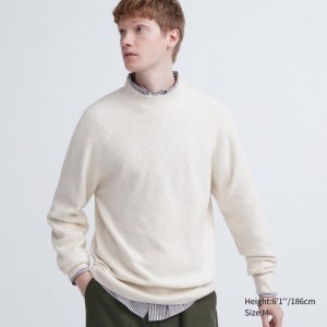 White Uniqlo 3d Knit Souffle Yarn Mock Neck Men Sweaters | 8629054