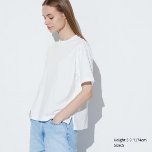 White Uniqlo AIRism Cotton Short Sleeve Women T Shirts | 7705157