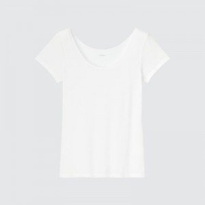White Uniqlo AIRism Scoop Neck Short-Sleeve Women T Shirts | 3109142