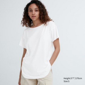 White Uniqlo AIRism Seamless Boat Neck Short-Sleeve Long Women T Shirts | 9300499