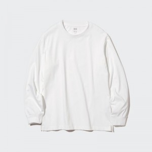 White Uniqlo Airism Cotton Uv Protection Crew Neck Long-sleeve Women T Shirts | 7551162