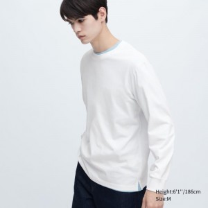 White Uniqlo Airism Cotton Uv Protection Crew Neck Men T Shirts | 72463