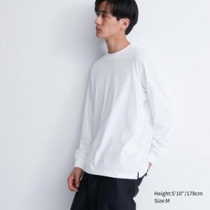 White Uniqlo Airism Cotton Uv Protection Crew Neck Men T Shirts | 856374