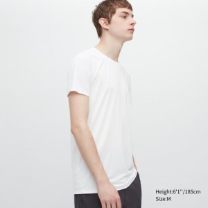 White Uniqlo Airism Crew Neck Short-sleeve Men T Shirts | 5534352