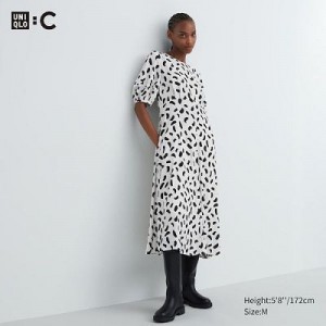 White Uniqlo Balloon Sleeve Short-Sleeve Women Dress | 9005724