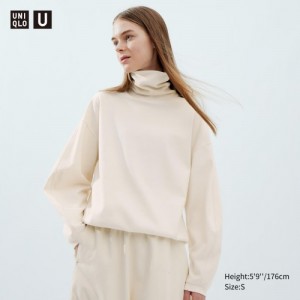 White Uniqlo Brushed Jersey Turtleneck Long-Sleeve Women T Shirts | 6844416