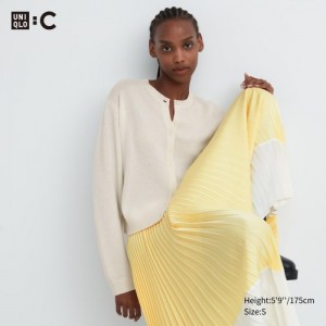 White Uniqlo Cashmere Crew Neck Long-Sleeve Short Women Cardigan | 1216046