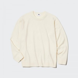 White Uniqlo Cashmere Crew Neck Long-sleeve Men Sweaters | 1664976