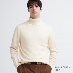 White Uniqlo Cashmere Turtleneck Long-sleeve Men Sweaters | 3475619