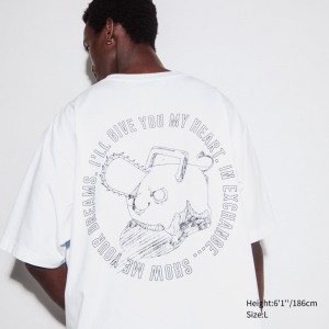 White Uniqlo Chainsaw Man × Kosuke Kawamura Short Sleeve Ut Oversized Men T Shirts | 8952810