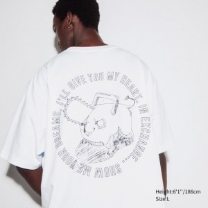 White Uniqlo Chainsaw Man × Kosuke Kawamura UT Oversized Short-Sleeve Pochita Women T Shirts | 2970881