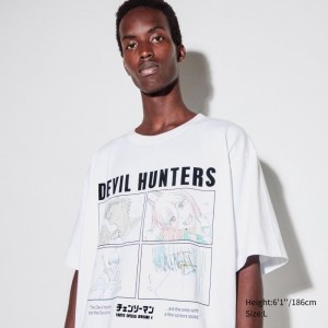 White Uniqlo Chainsaw Man × Kosuke Kawamura Short Sleeve Ut Oversized Men T Shirts | 2784133